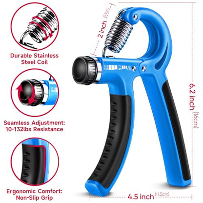 FitBeast Grip Strengthener Forearm Strengthener Hand Grips Strengthener Kit - 5 Pack Adjustable Resistance - color: Light Blue