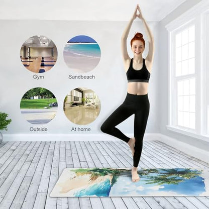 Yoga Mat Beach Palm Trees1 1 mm Non‑Slip Fitness Exercise Mat Lightweight Travel Workout Mat for Gym, Pilates & Stretching, Incluede Storage Bag