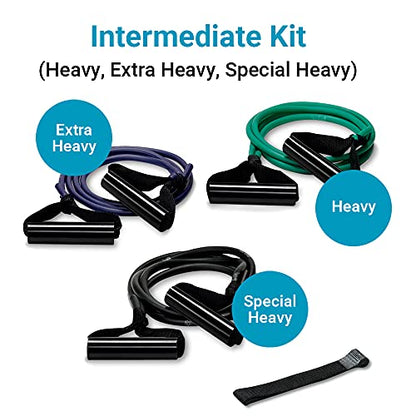 Exerband Triple Loop Exercise Intermediate Kit, 3 Unilateral Loop Tubes, 1 Web Anchor Strap with Metal Hook, and 1 Instruction Sheet - Portable Resistance Training Kit - Designed to Fit Any Standard