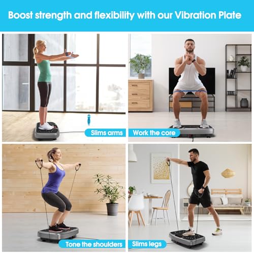 SoftGym Waver Vibration Plate Exercise Machine for Lymphatic Drainage Weight Loss,120 Speed Levels Vibrating Platform with Resistance Bands,Full-Body Workout Equipment for Muscle Activation - style: Slim- Gray