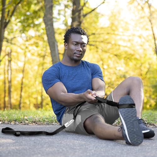 OPTP The Original Stretch Out Strap XL with Exercise Book, USA Made Stretch Out Straps for Physical Therapy, Yoga Stretching Strap or Knee Therapy Strap - Ten Loops, 7'5" Strap