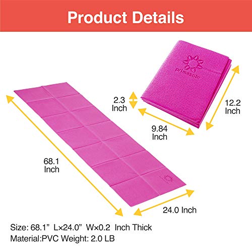 Primasole Folding Yoga Travel Pilates Mat Foldable Easy to Carry to Class Beach Park Tear resistant Travel Picnics 4mm Thick 9 Colors