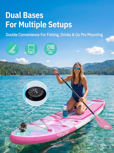 Niphean (Extra Large) Inflatable Paddle Board, SUP for 2+1 People/Family 500lbs Capacity Stand Up Paddle Board with SUP Accessories, StabilTrac Fin Non-Slip Paddleboard for Adults - color: Rose Red
