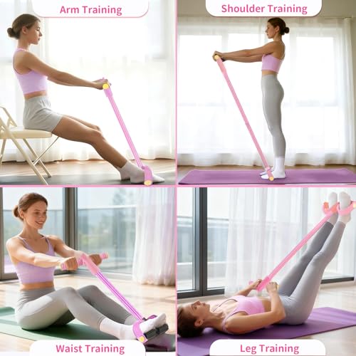 Pedal Resistance Band with Handle, Upgraded 6-Tube Exercise Bands - color: Pink