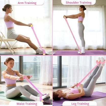 Pedal Resistance Band with Handle, Upgraded 6-Tube Exercise Bands - color: Pink