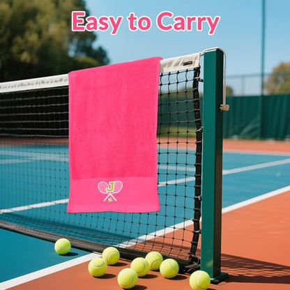 Tennis Towel,Tennis Gift for Men, Women,Lovers,13”x 43” Cotton Embroidered Tennis Towels (Pink, M) - color: Pink, size: Initial-M