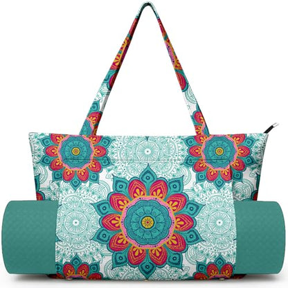 Yoga Bag for Women, Large Canvas Yoga Mat Tote Bag with Yoga Mat Carrier - color: Light Green