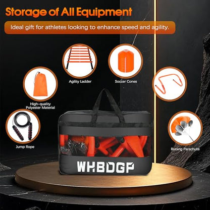 Agility Ladder Speed Training Equipment Set-20ft Agility Ladder,12 Soccer Cones,4 Hurdles,Jump Rope,Running Resistance,Soccer Football Training Equipment with Carrying Bag for Kids Adults - color: Orange