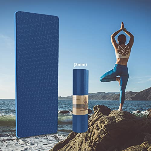 Yoga Mat 1/3" (8mm) Thick Non-Slip, Women Men Fitness & Exercise Mat, 72"Lx24"W Eco-Friendly TPE Workout Mat with Carrying Strap for Yoga, Pilates, Home Gym, Floor Exercises