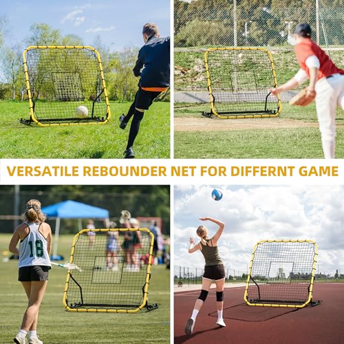 Baseball Rebounder Net, 4x4.5FT Volleyball Pitchback with 3 Adjustable Angles, Baseball & Softball Bounce Back Net for Ground, Line Drive, Fly Ball Return Settings Fielding Trainer