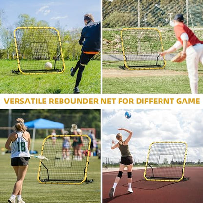 Baseball Rebounder Net, 4x4.5FT Volleyball Pitchback with 3 Adjustable Angles, Baseball & Softball Bounce Back Net for Ground, Line Drive, Fly Ball Return Settings Fielding Trainer