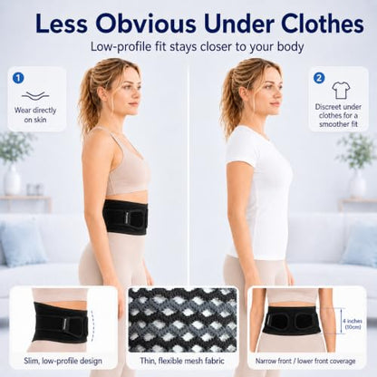 Breathable Thin Back Brace for Women, Adjustable Lower Back Support Belt for Everyday Pain Relief, Slim Low-Profile Lumbar Brace with Gentle Compression, Comfortable Under Clothes - size: XS/S(Waist:27.5"-35")