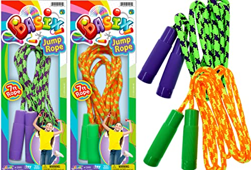 JA-RU 7ft Adjustable Jump Rope (Jump Rope) Nylon Braided Jump Ropes for Kids. Indoor & Outdoor Activities for Teens. Bulk Party Favor & Gymnastics Goodie Bag Stuffers. 1995