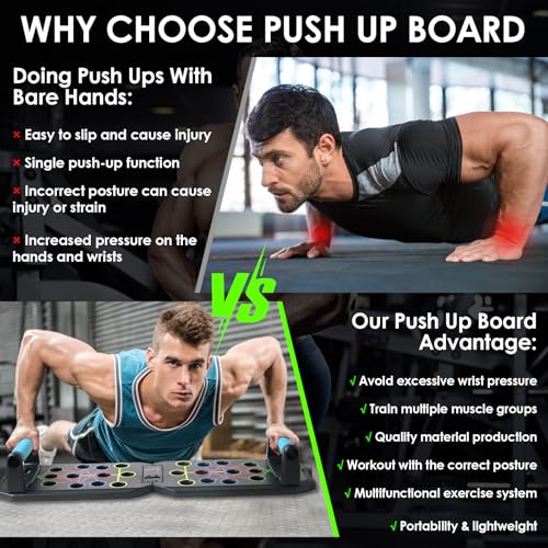 Push Up Board with Resistance Bands, Foldable Push Up Bar with Counter/Timer, Multi-function Push-Up Stand Home Workout Equipment with Handles for Fitness Burn Fat Chest Strength Training