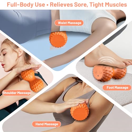 Vibrating Peanut Massage Ball, 3 Gear Heating, 5 Modes Deep Tissue Massager, Rechargeable Myofascial Release Roller for Muscle Pain Relief, Fitness, Yoga(Orange) - color: Orange