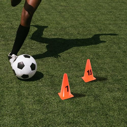 ABOOFAN Numbered Plastic Training Cones Set 1-15, 23cm High Athletic Disc Markers for Soccer Basketball Agility Drills, Sports Field Fitness Equipment for Outdoor Practice