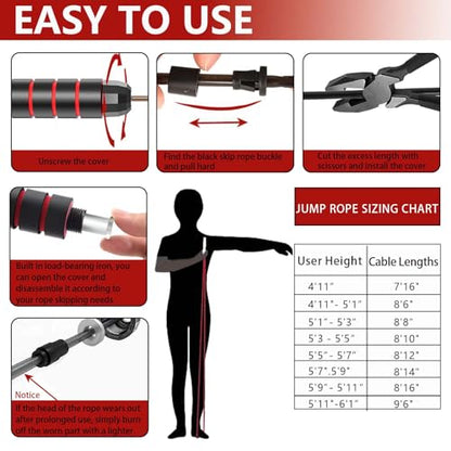 Adjustable Weighted Jump Rope, 9ft Long Tangle-Free Rapid Speed Jumprope for Fitness Exercise Workout Home Gym Double Dutch Crossfit, Battle Skipping Jumping Rope for Women Kid Men Girl Tall Boy