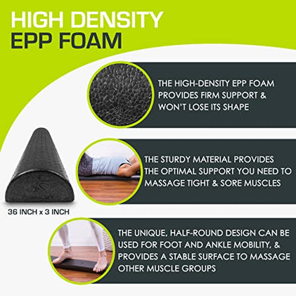 ProsourceFit High Density Foam Rollers - inches long. Firm Full Body Athletic Massager for Back Stretching, Yoga, Pilates, Post Workout Trigger Point Release - color: Black - 36"x 3"