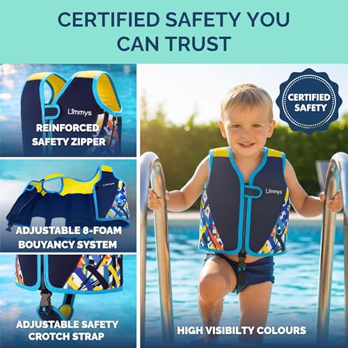 Limmys Swim Vest for Toddlers & Kids - Adjustable Buoyancy Swimming Aid, CE Safety Certified, Award-Winning Parent-Approved Design, Soft Neoprene Comfort, Secure Durable Design, Carry Bag Included