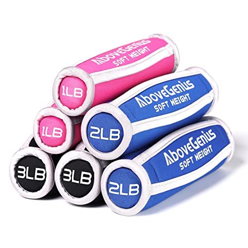 AboveGenius Hand Weights for Women Men, 6pc Soft Dumbbell Set (1lb 2lb 3lb 4lb) Walking Weights with Hand Straps, Comfortable Iron Sand Filled Dumbbells for At Home Workout, Running, Yoga, Pilates, Physical Therapy, 12lbs/18lbs Total - color: Blue Pink Bl