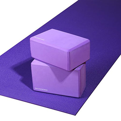 Fitvids Set of 2 High Density Yoga Blocks, 9"x6"x4" Each, Pair, Multiple Colors - color: Purple