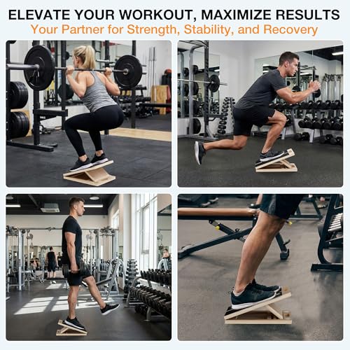 TEMI Slant Board for Calf-Stretching - Wooden Incline Wedge Stretcher for Squats, Foot & Ankle Mobility, Portable Fitness Equipment, Balance Block for Heel Stretch - style: Slant Board