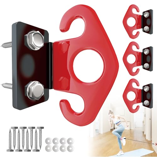 4 PCS Resistance Band Wall Anchors, Exercise Band Wall Anchor, Gym Wall Hooks for Resistance Bands, Workout Wall Mount Anchor for Physical Therapy and Small Space Home - color: Red