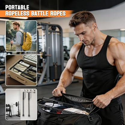 2PCS Ropeless Battle Ropes for Home Gym, Portable Cordless Workout Ropes with Gloves, Bag & Tutorial, Low-Impact HIIT Fitness Equipment for Full Body Cardio and Strength Training