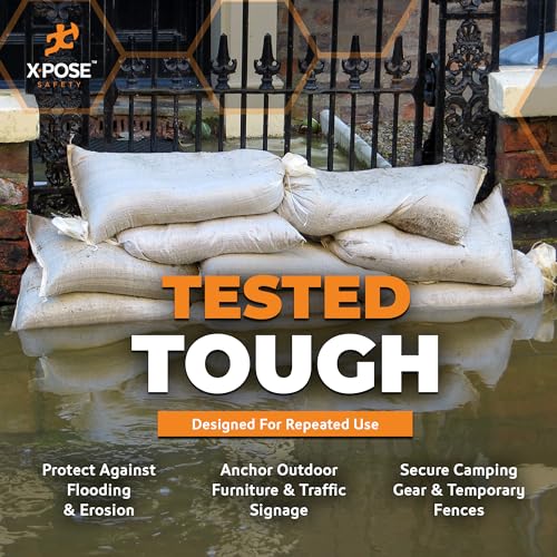 Xpose Safety Heavy Duty Sand Bags with Tie Strings – Empty Woven Polypropylene Sandbags for Hurricane Flood Protection, 100 lb Capacity, 18" x 30", White, Pack of 20 - size: 20 Sandbags
