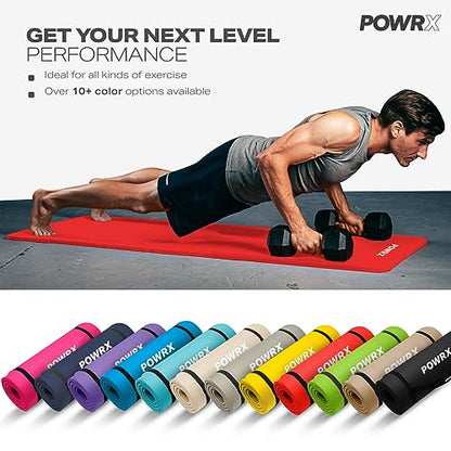 POWRX Yoga Mat Thick | Exercise Mat 1/2" - 3 Widhts with Carrying Strap and Bag | Non-Slip Workout Mat for Women Men Home Fitness Stretching Pilates Gymnastics Floor Gym Equipments