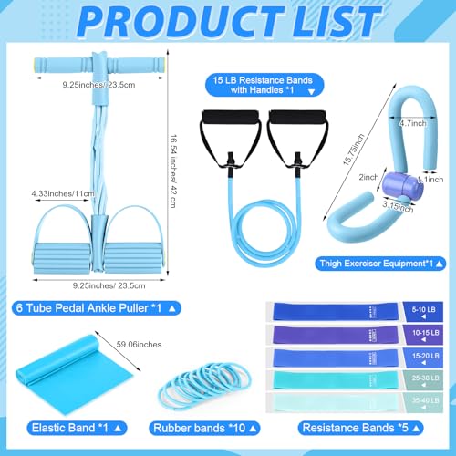 17 Pcs Home Pilates Kit with Resistance Bands 6 Tube Pedal Puller Resistance Band Set for Women Weight Loss Leg Training Workout Equipment Gym Exercise Equipment Beginners Yoga - color: Blue