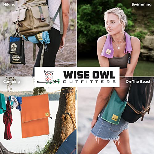 Wise Owl Outfitters Microfiber Camping Towel - Quick Dry Towel for Travel, Backpacking, Hiking, Beach, Gym & Yoga - Compact, Fast Drying & Lightweight - color: Marine Blue, size: Large (24x48) + Washcloth (12x12)