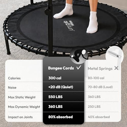 Rebounder Trampoline for Adults with Bar and Elastic Bands, 450/550 lbs Mini Trampoline for Adults, Exercise Trampolines, Rebounders with Adjustable Handle, Indoor/Outdoor 40/48 in