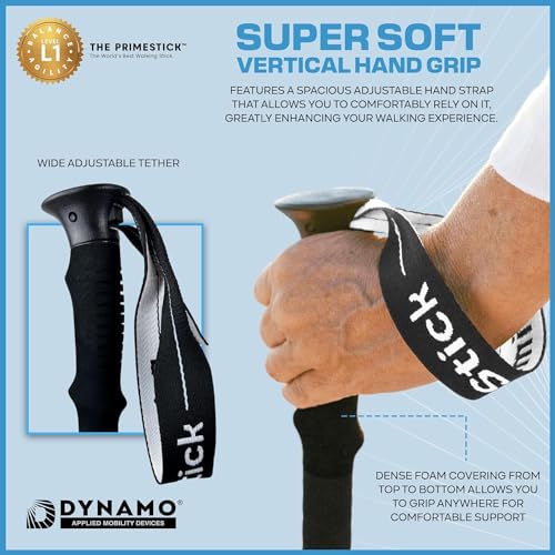 Dynamo Prime Walking Stick for Seniors - Adjustable Walking Cane for Men and Women with Balance Issues - Lightweight & Sturdy All-Terrain Support for Posture & Stability