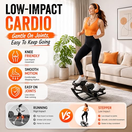 Lhanel Rock Stepper for Home Workout, Low-Impact Side Stepper with Resistance Bands, Side-to-Side Mini Stepper for Cardio, Weight Loss & Full Body Exercise - color: Black