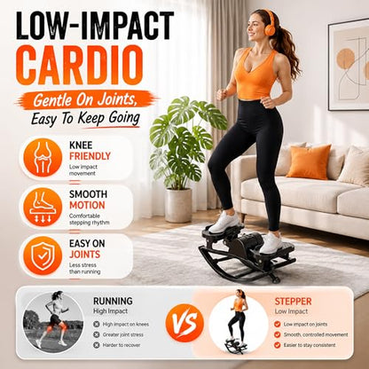 Lhanel Rock Stepper for Home Workout, Low-Impact Side Stepper with Resistance Bands, Side-to-Side Mini Stepper for Cardio, Weight Loss & Full Body Exercise - color: Dark-gray