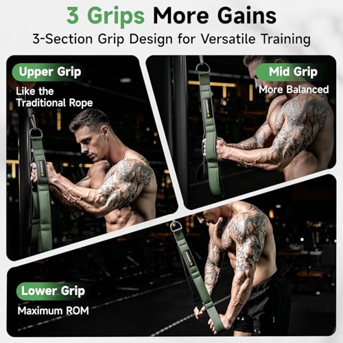 MANUEKLEAR 3 Grip Lengths in 1 Tricep Rope Cable Attachment with Ergonomic Handles, Greater ROM for Tricep Push Down Attachment Professional Gym Rope for Overhead Extension - color: Green