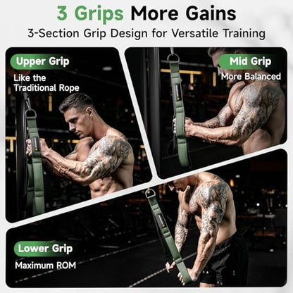 MANUEKLEAR 3 Grip Lengths in 1 Tricep Rope Cable Attachment with Ergonomic Handles, Greater ROM for Tricep Push Down Attachment Professional Gym Rope for Overhead Extension - color: Green