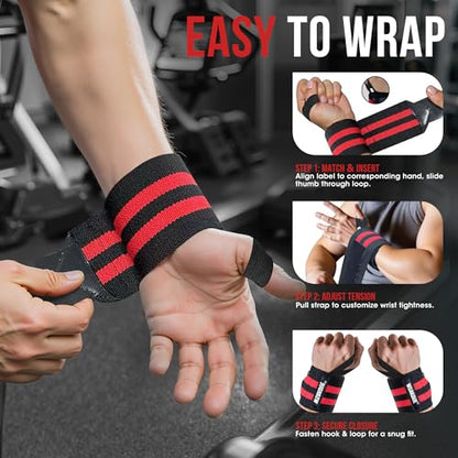 WSAKOUE Weightlifting Wrist Wraps - 18" Professional Wrist Support with Heavy-Duty Thumb Loop for Powerlifting, Bench Press & Strength Training- Adjustable Gym Wrist Straps for Men & Women - color: Red
