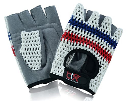 Men's Chauffeur Half Finger Padded Gloves - Driving, Motorbike, Cycling, Gym, Wheelchair, Crochet Back - color: Multi White/Grey, size: Small
