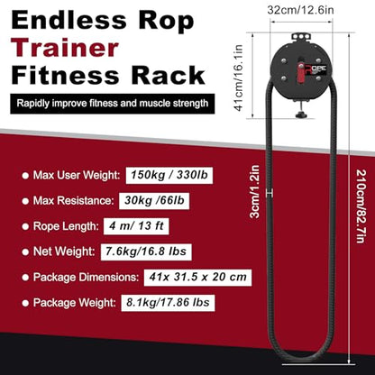 Endless Rope Trainer for Home Gym, Portable Infinity Ropes Machine with 14 FT Closed-Loop Nylon Rope, 66LB Max Resistance Full Body Workout for Beginners Fitness Enthusiasts Seniors
