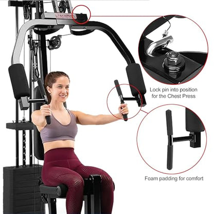 Marcy Multifunctional Workout Station 100lbs to 200lbs Stack Home Gym for Weightlifting and Bodybuilding - color: Black - 100 lbs
