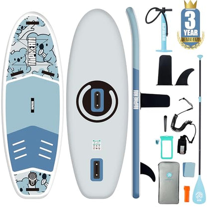 Niphean (Extra Large) Inflatable Paddle Board, SUP for 2+1 People/Family 500lbs Capacity Stand Up Paddle Board with SUP Accessories, StabilTrac Fin Non-Slip Paddleboard for Adults - color: Cyan Blue