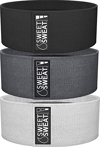 Sweet Sweat Hip Bands with 3 Levels of Resistance | Non-Slip Fabric Booty Bands for Squats & Lunges | Includes Free Mesh Carrying Bag - style: Gray Hip Bands
