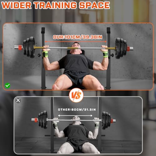 Fostoy 770lbs Weight Bench Set with Squat Rack, 5 in 1 Workout Bench Press With Removable Foot Catch, Adjustable Flat Incline Sit Up Bench for Home Gym Full Body Strength Training