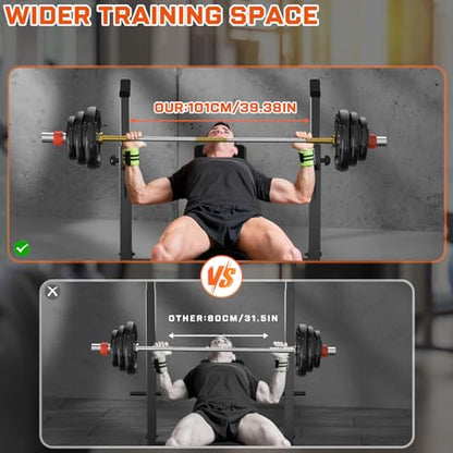 Fostoy 770lbs Weight Bench Set with Squat Rack, 5 in 1 Workout Bench Press With Removable Foot Catch, Adjustable Flat Incline Sit Up Bench for Home Gym Full Body Strength Training