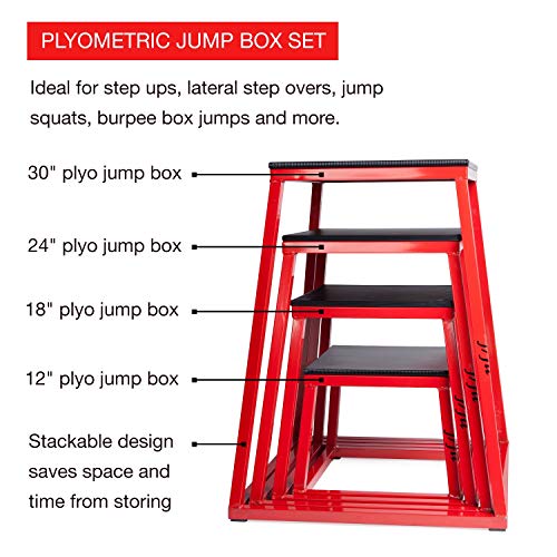 JFIT Plyometric Boxes - Made in Taiwan NO Assembly Required Single - Height Box Set and Adjustable Box Options Plyometric Platform and Jumping Agility Box for Training Conditioning Strength Training - style: 12",18",24",30" (Set of 4 Plyo Boxes)