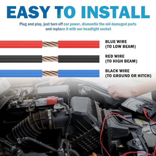 2PCS Headlight Wiring Harness Ceramic,3-Pin 9007 9004 HB1 HB5 Headlight Connector Plug for Replacement of Old Damaged,Universal Plug & Play Headlights Socket Car Accessories