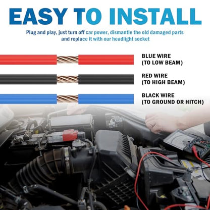 2PCS Headlight Wiring Harness Ceramic,3-Pin 9007 9004 HB1 HB5 Headlight Connector Plug for Replacement of Old Damaged,Universal Plug & Play Headlights Socket Car Accessories