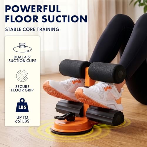 Portable Sit Up Bar Floor Holder with 2 Strong Suction Cups for Abs, Pull Up Bar, Sticky Pad, Adjustable Foot Holder for Thigh, Workout for Office Home Gym for Men and Women, Support 661 lbs
